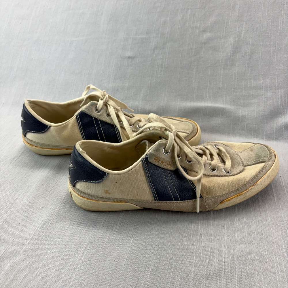 Converse One Star Sneakers Womens 9 Low Top Cream Navy Blue 509571T